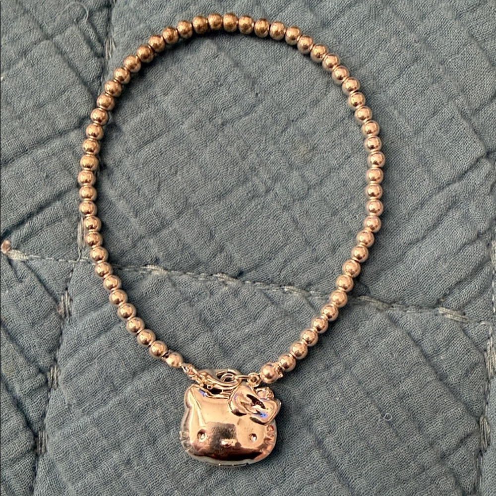 Silver Beaded Bracelet with Locket Hello Kitty Charm